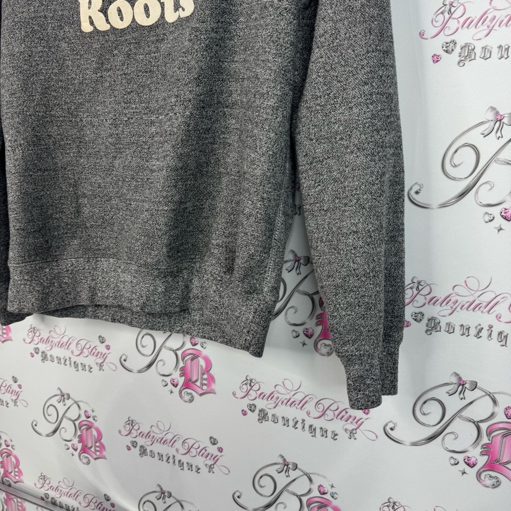 Roots athletics sweater pull over crew neck Charcoal Sweatshirt Cream Logo - Picture 5 of 9